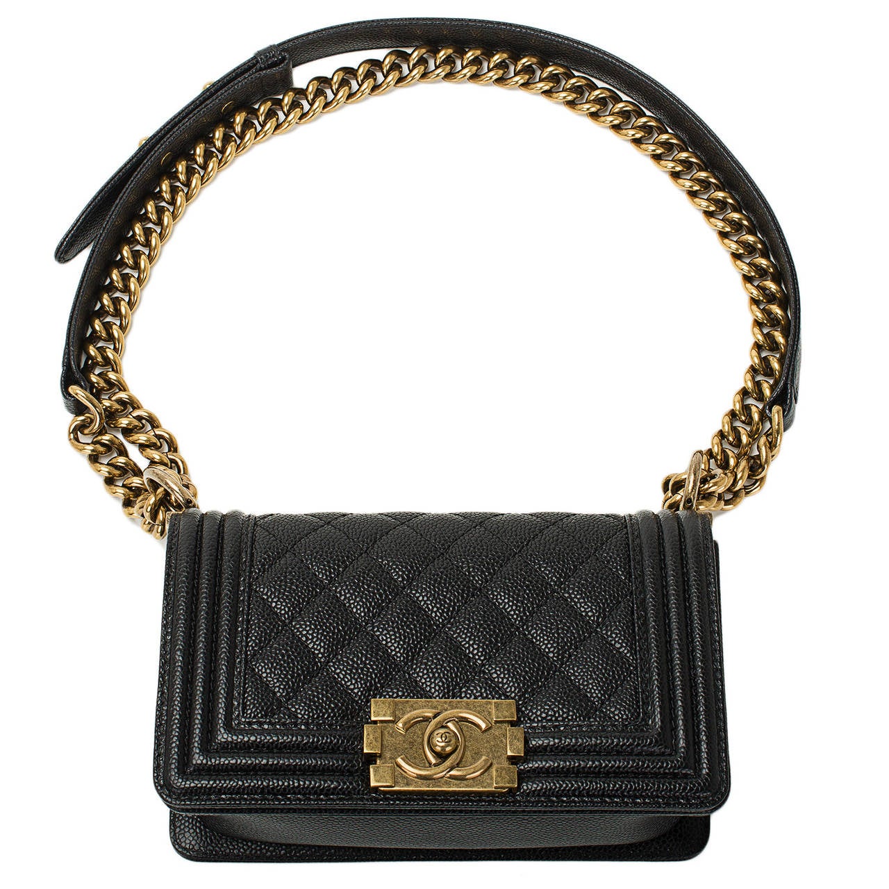 Chanel Black Quilted Caviar Small Boy Bag Gold Hardware at 1stDibs