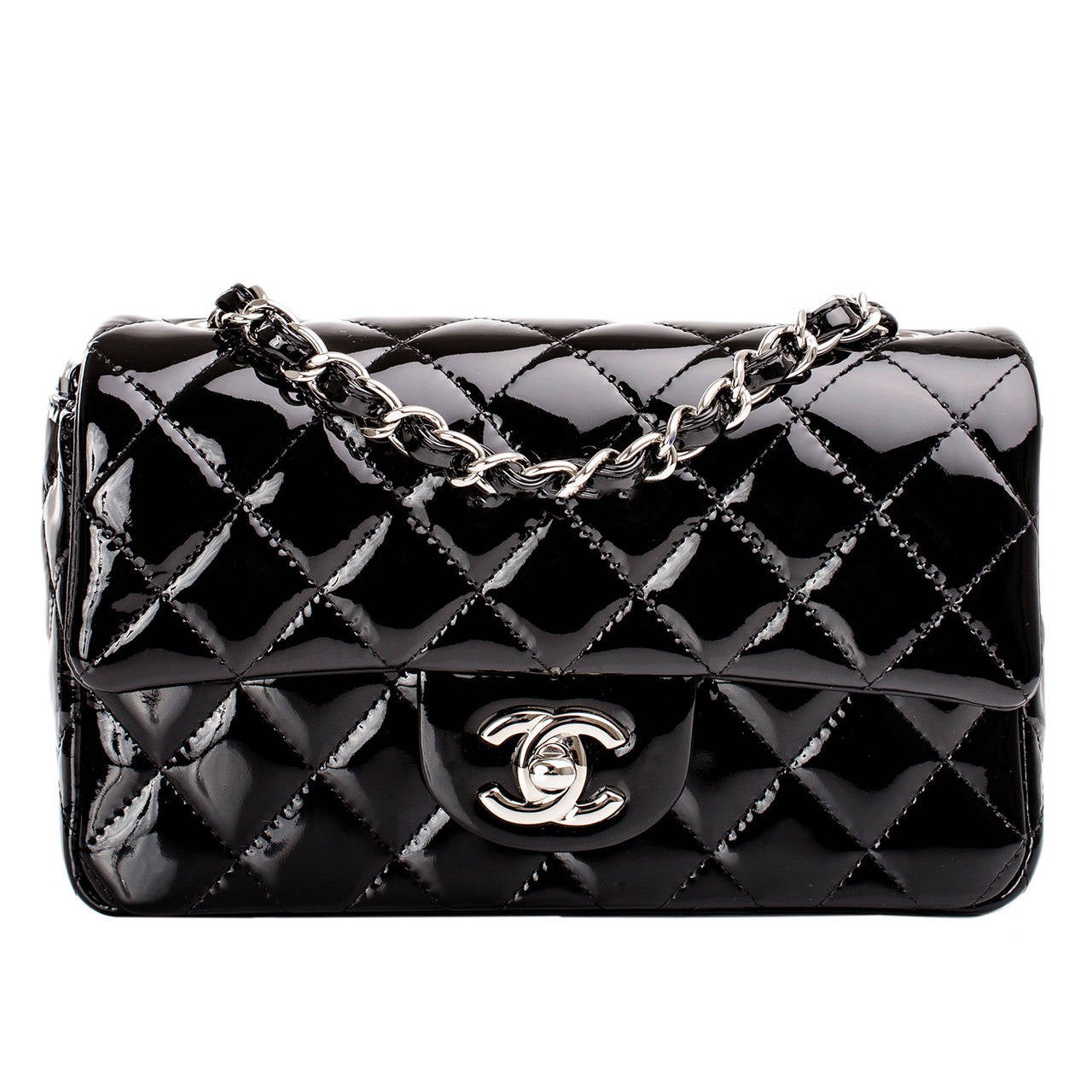 Chanel Black Quilted Patent Small Classic Flap Bag