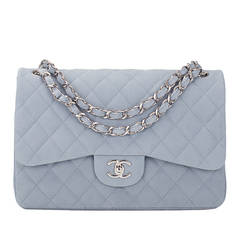 Chanel Pale Blue Iridescent Matte Caviar Jumbo Classic 2.55 Double Flap Bag