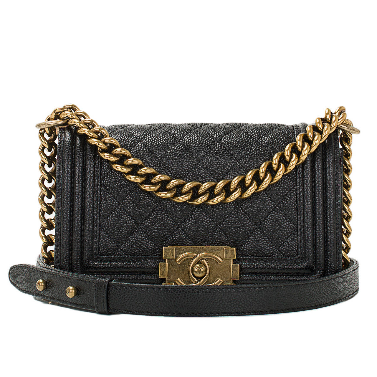 Chanel Black Quilted Caviar Small Boy Bag Gold Hardware