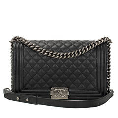 Used Chanel Black Caviar New Medium Boy Bag