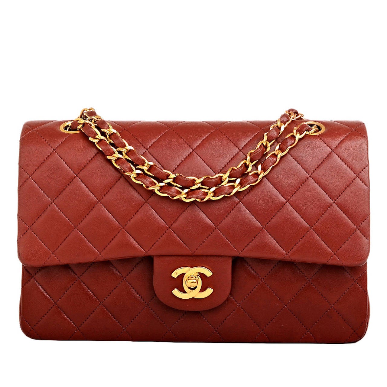 Chanel Vintage Dark Red Lambskin Large Classic Double Flap Bag