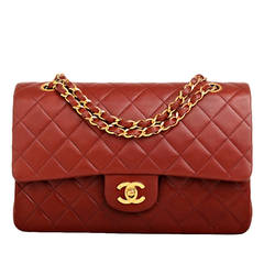 Chanel Vintage Dark Red Lambskin Large Classic Double Flap Bag