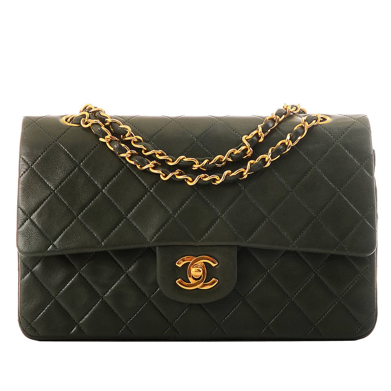 Chanel Vintage Forest Green Quilted Lambskin Large Classic 2.55 Double Flap  Bag at 1stDibs