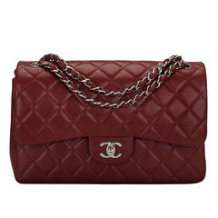 Chanel Maroon Red Quilted Caviar Jumbo Classic Double Flap Bag