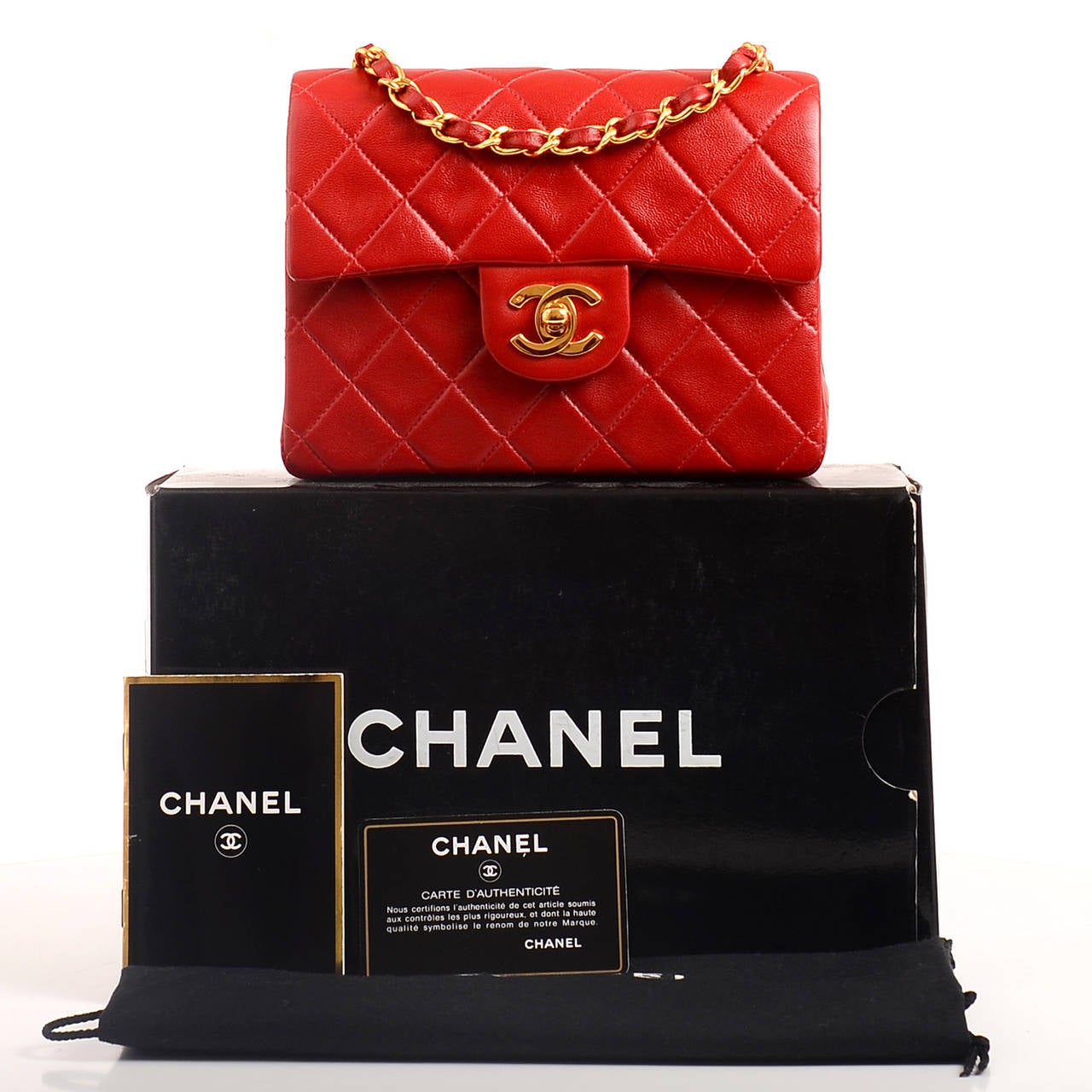 Chanel Vintage Red Quilted Lambskin Mini Classic Flap Bag For Sale 3