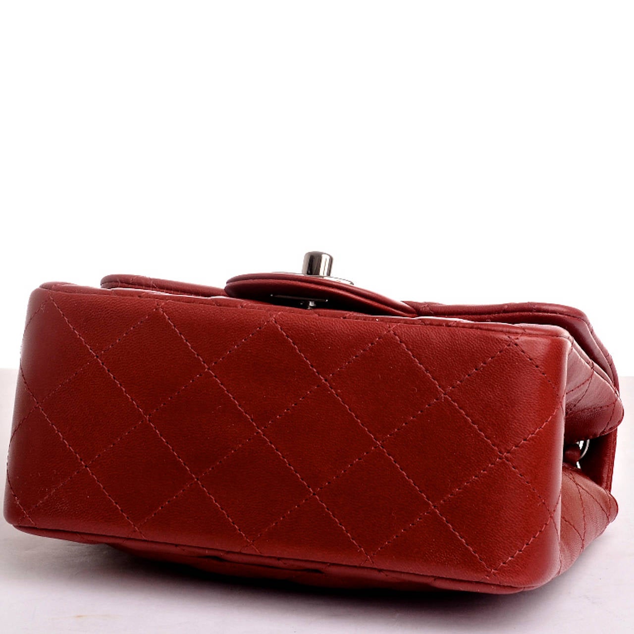 Chanel Dark Red Quilted Lambskin Mini Classic Flap Bag In New Condition In New York, NY
