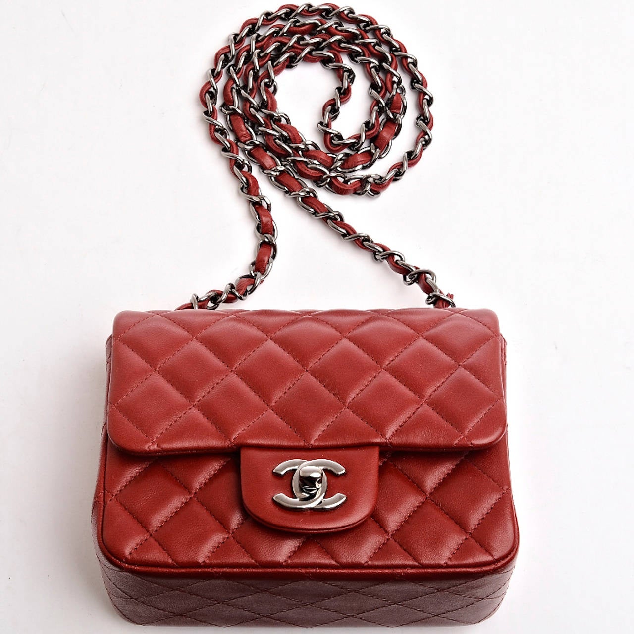 Women's Chanel Dark Red Quilted Lambskin Mini Classic Flap Bag