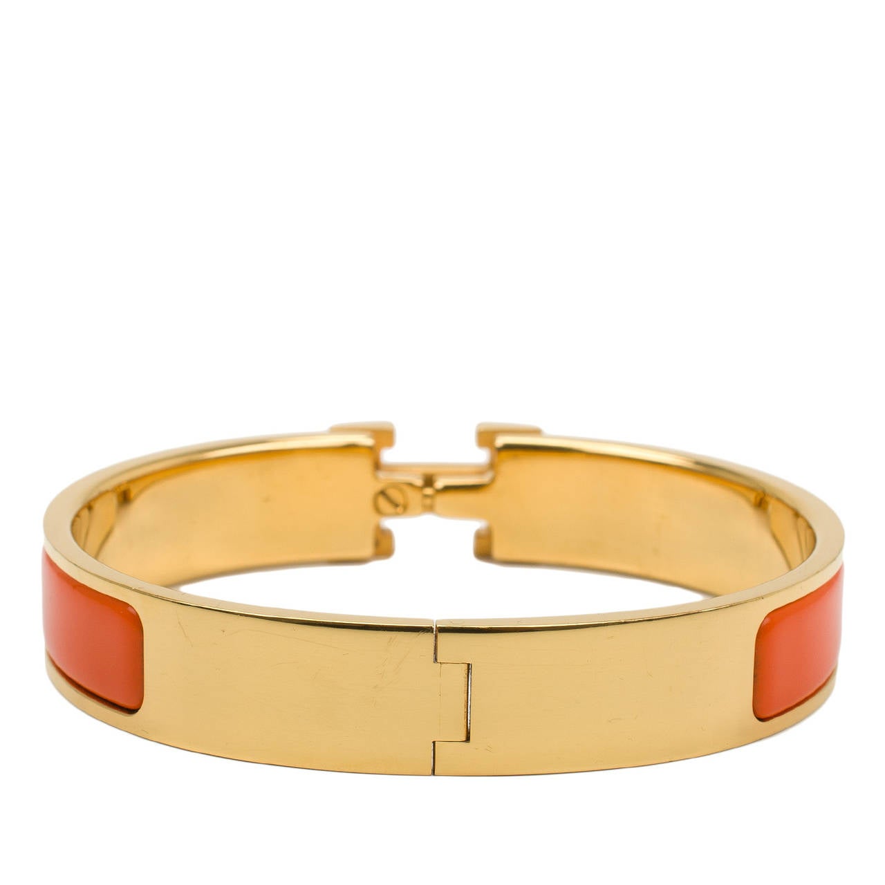 Hermes Orange Clic Clac H Narrow Enamel Bracelet GM In Excellent Condition In New York, NY