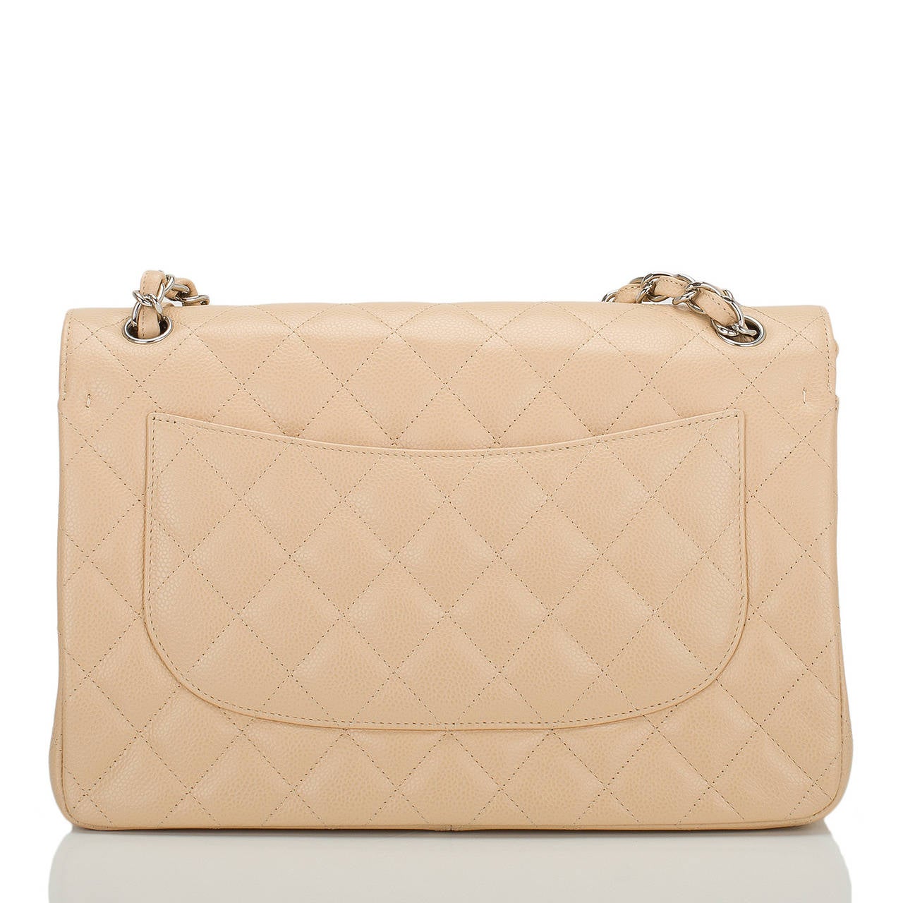 Chanel Beige Quilted Caviar Jumbo Classic Double Flap Bag In New Condition In New York, NY