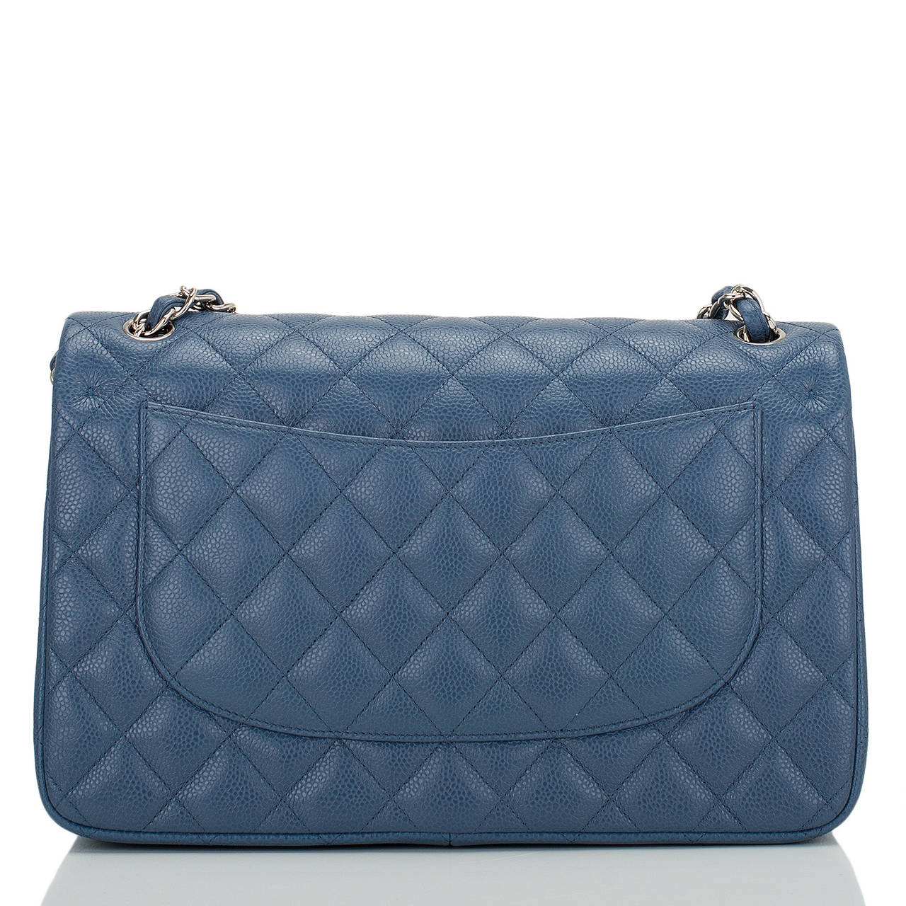 Chanel Blue Quilted Caviar Jumbo Classic Double Flap Bag In New Condition In New York, NY