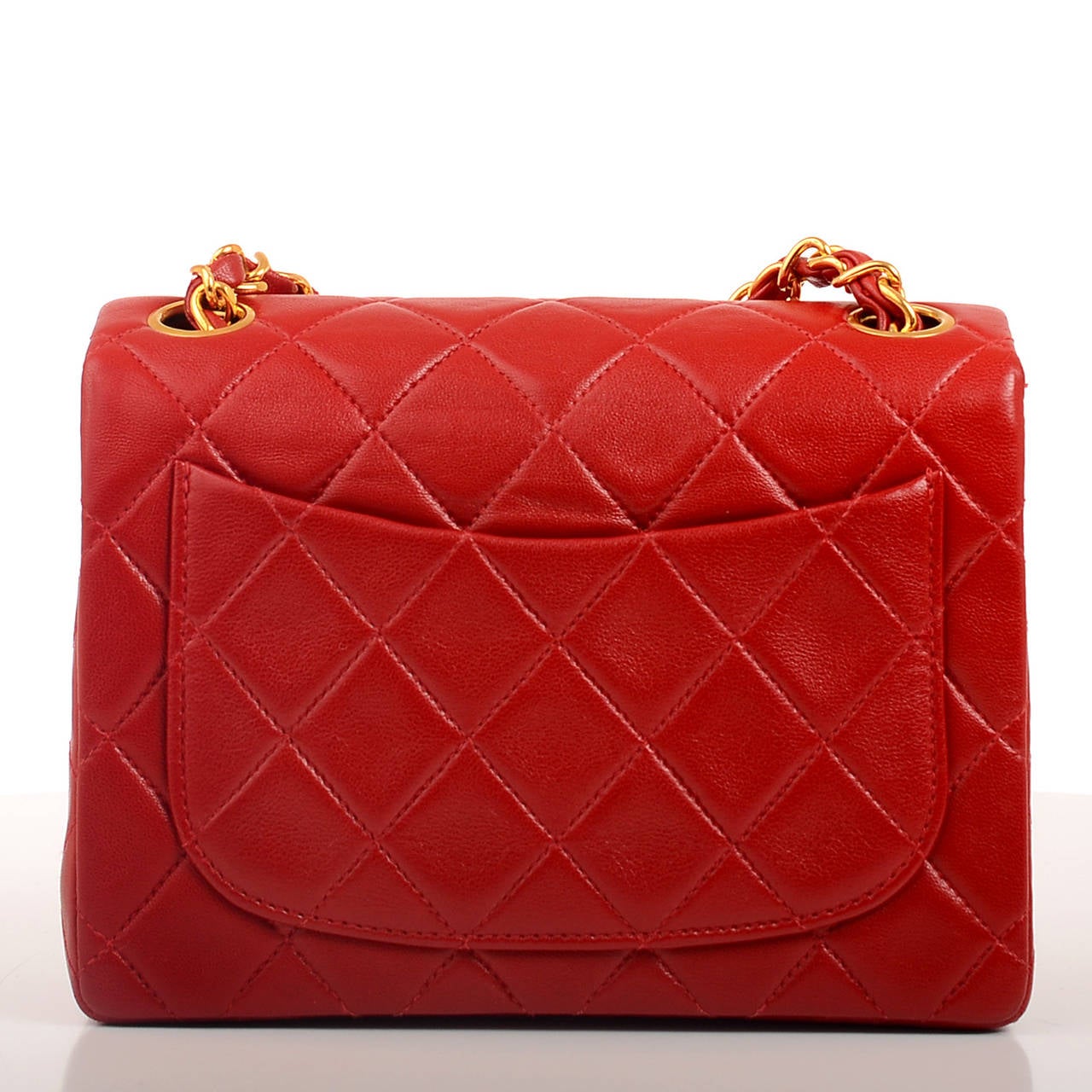 Chanel Vintage Red Quilted Lambskin Mini Classic Flap Bag In Excellent Condition For Sale In New York, NY