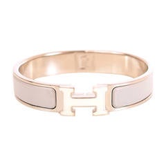 Hermes Gris Claire/ White H Clic Clac H Narrow Enamel Bracelet PM