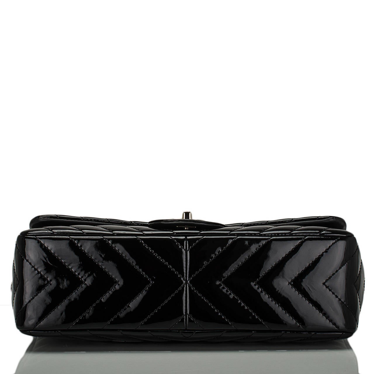 Women's Chanel Black Quilted Chevron Patent Jumbo Classic Flap Bag