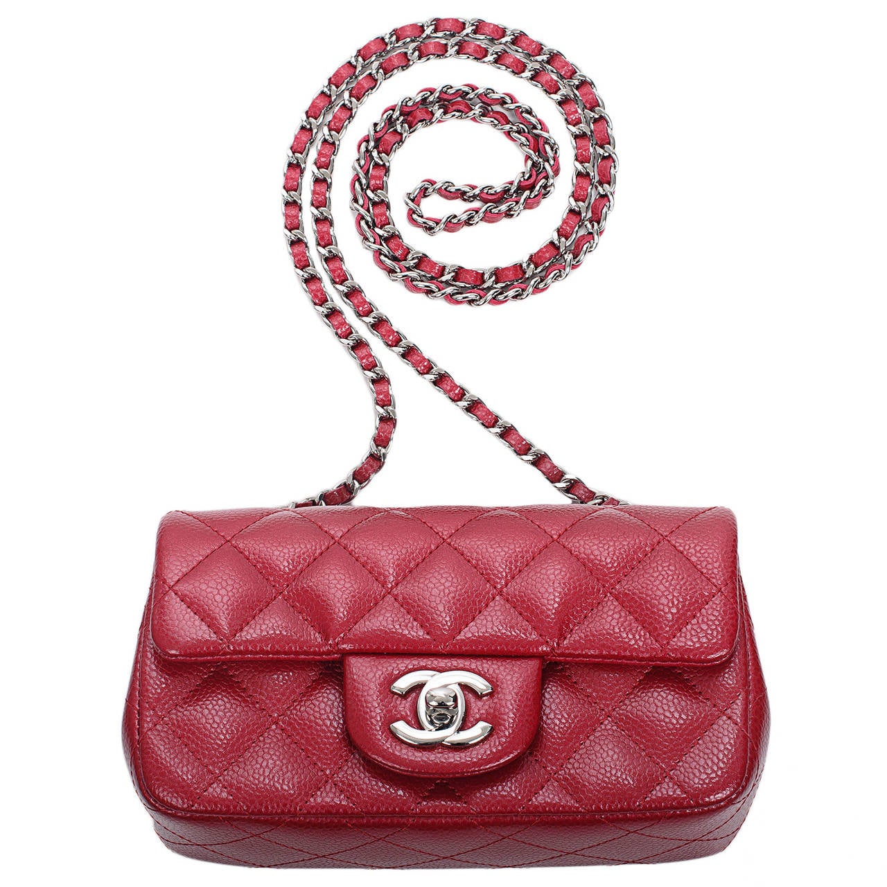 Red Chanel Dark Pink Quilted Glazed Caviar Extra Mini Flap Bag