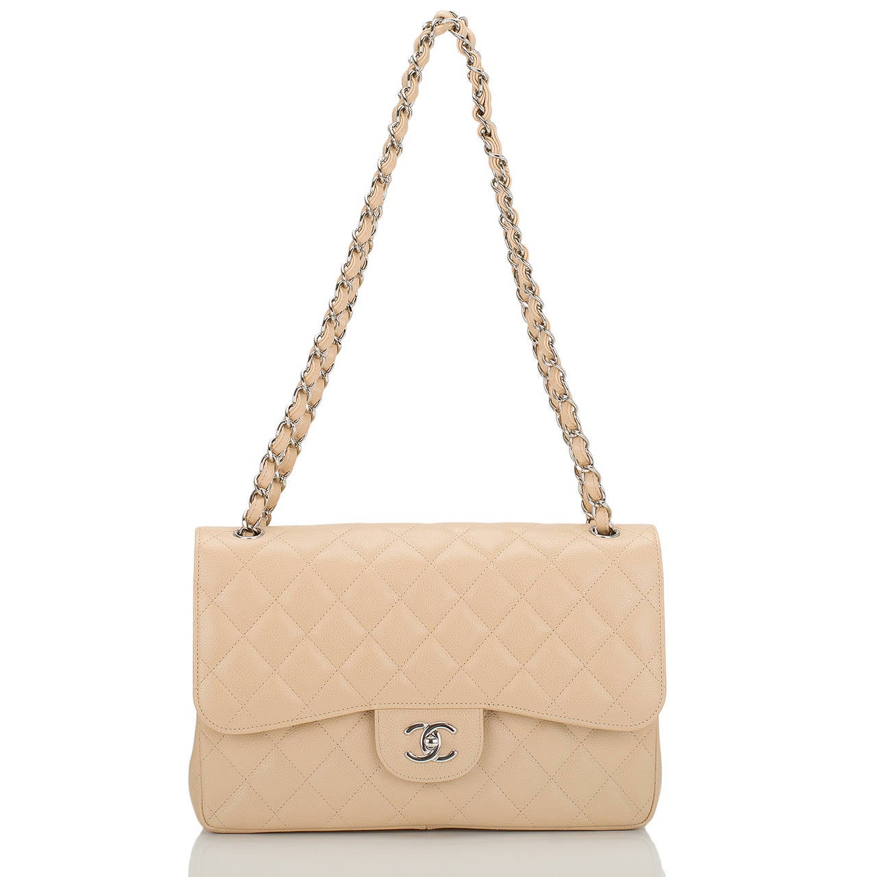 Chanel Beige Quilted Caviar Jumbo Classic Double Flap Bag 1