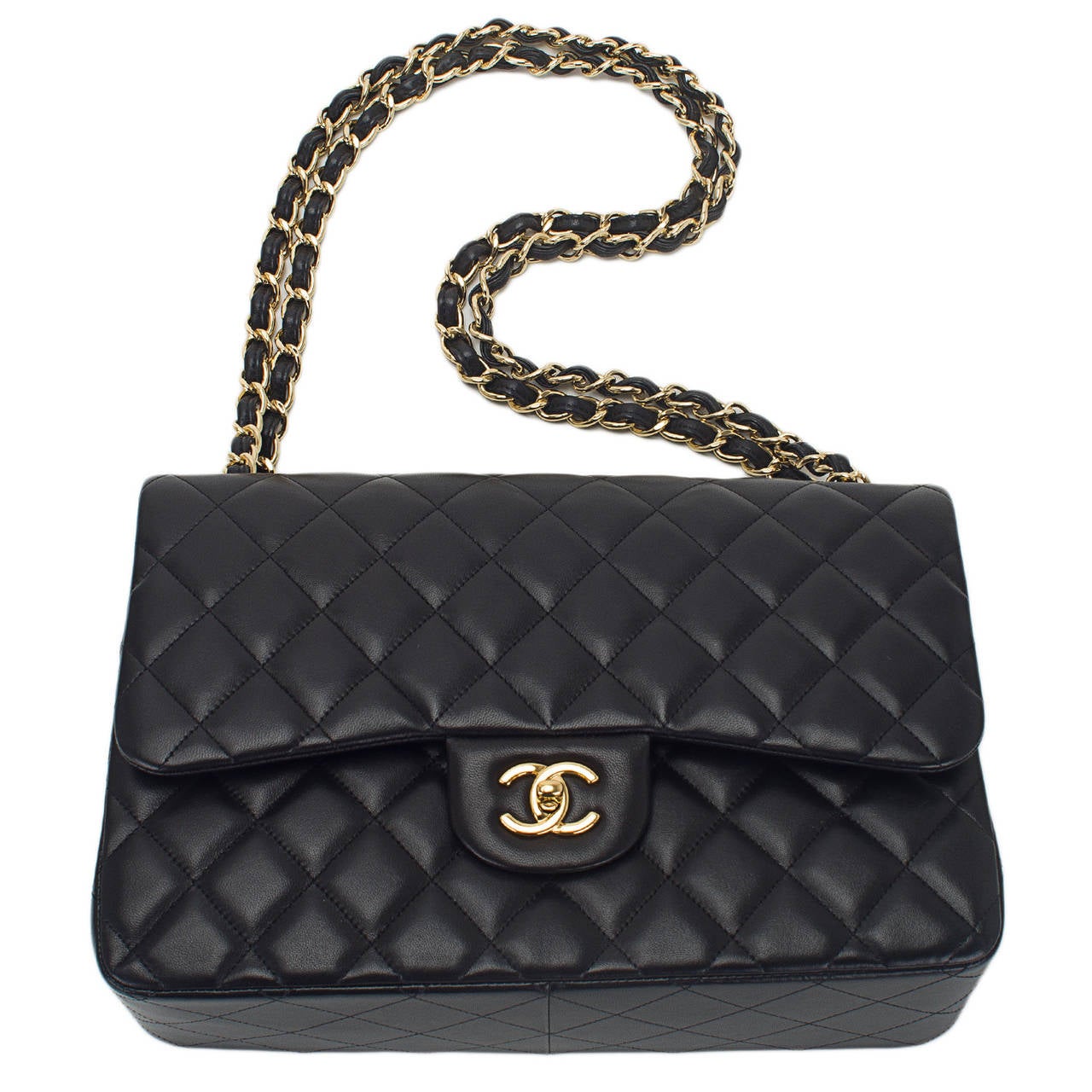 Chanel Black Quilted Lambskin Jumbo Classic Double Flap Bag Gold Hardware 1