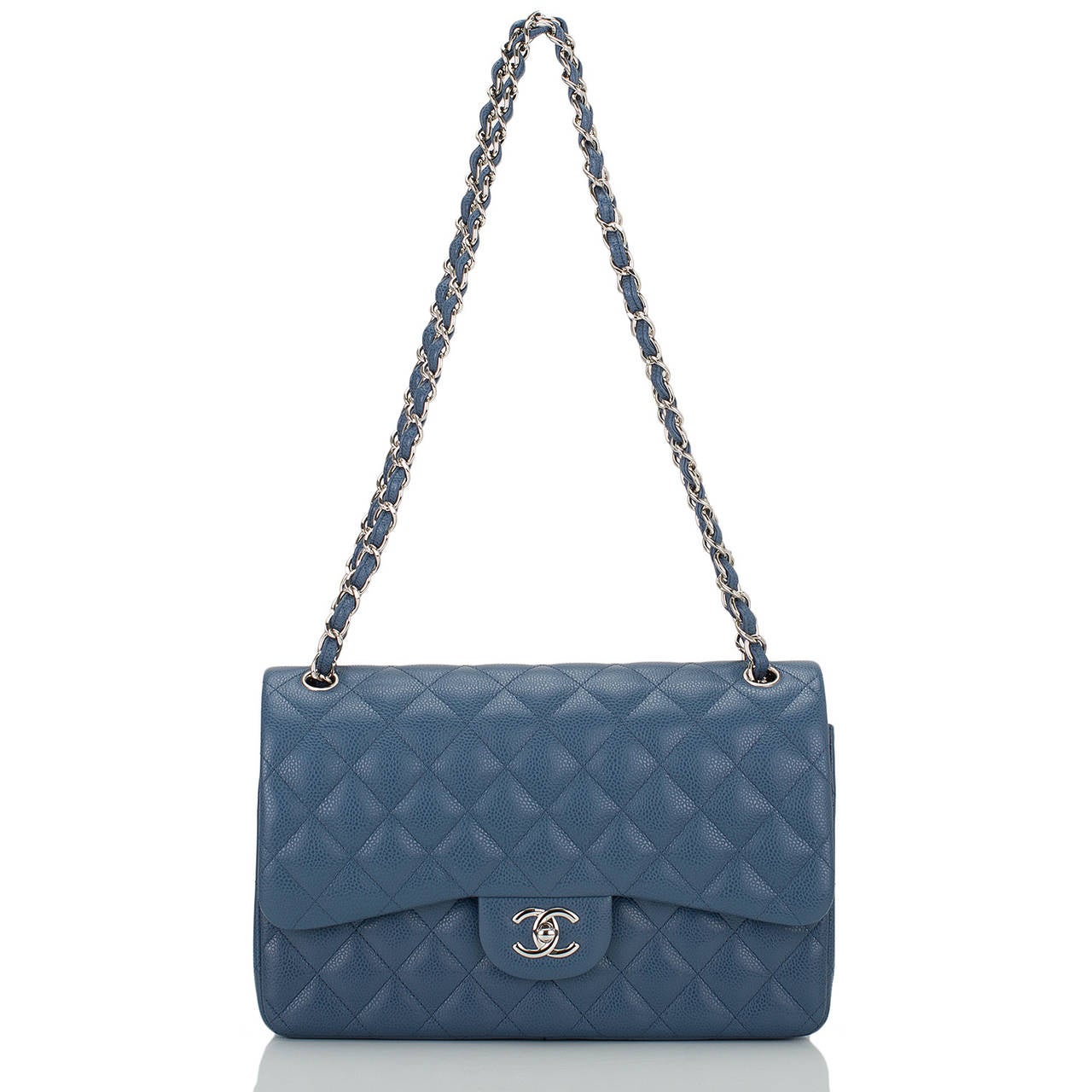 Chanel Blue Quilted Caviar Jumbo Classic Double Flap Bag 1