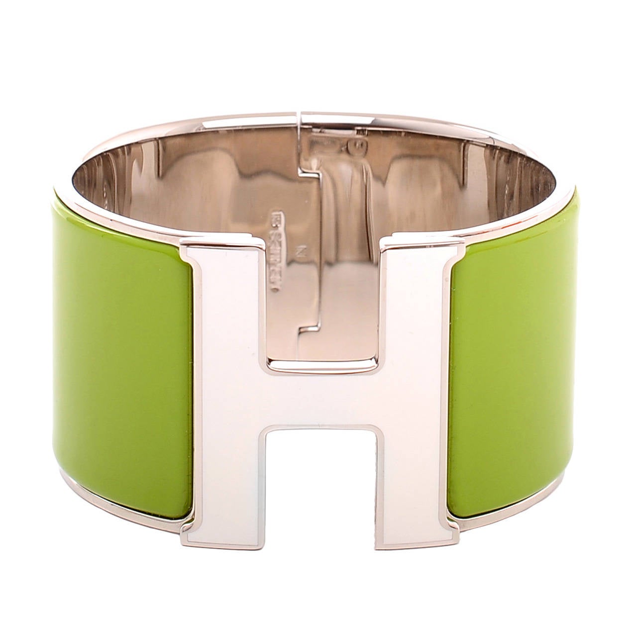 Hermes Vert Prairie/White Enamel H Clic Clac H Extra Wide Enamel Bracelet PM