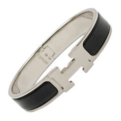 Hermes Black Clic Clac H Narrow Enamel Bracelet PM