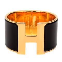 Hermes Black Clic Clac H Extra Wide Enamel Bracelet PM