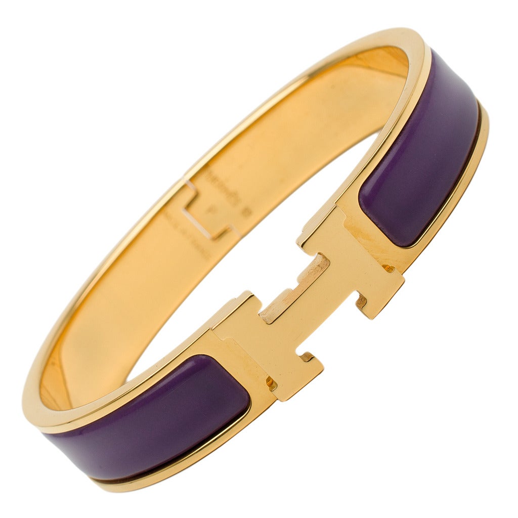 Hermes Purple Clic Clac H Narrow Enamel Bracelet GM