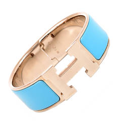 Hermes Turquoise Clic Clac H Wide Enamel Bracelet PM