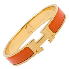 Hermes Orange Clic Clac H Narrow Enamel Bracelet GM