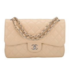 Chanel Beige Quilted Caviar Jumbo Classic Double Flap Bag