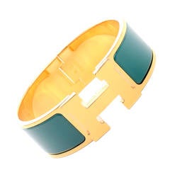 Hermes Emerald Clic Clac H Wide Enamel Bracelet PM