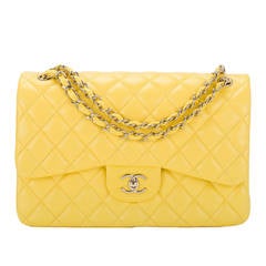 Chanel Bright Yellow Quilted Lambskin Jumbo Classic Double Flap Bag