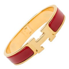Hermes Amaranth Red Clic Clac H Narrow Enamel Bracelet PM