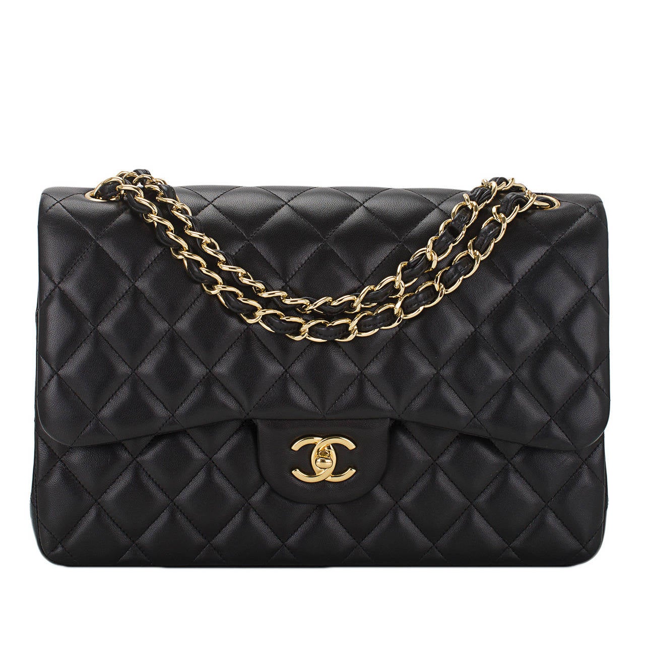 Chanel Black Quilted Lambskin Jumbo Classic Double Flap Bag Gold Hardware