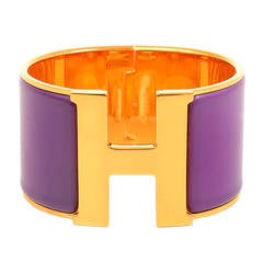 Hermes Mauve Clic Clac H Extra Wide Enamel Bracelet PM
