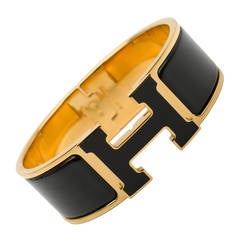 Hermes Black/Black H Clic Clac H Wide Enamel Bracelet GM