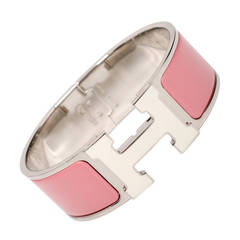 Hermes Rose Pagoda/White H Clic Clac H Wide Enamel Bracelet PM