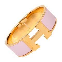 Hermes Rose Dragee Clic Clac H Wide Enamel Bracelet PM