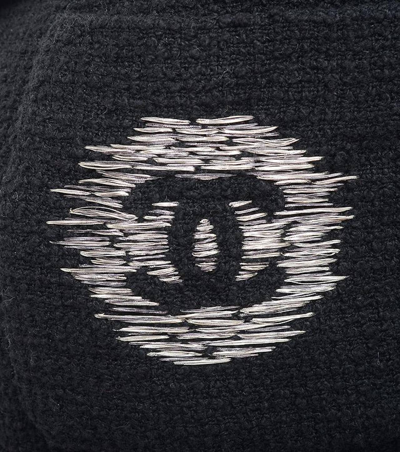 Chanel 12P CC Logo Embroidered Black Cropped Jacket Fr 34 US 2 In Excellent Condition In New York, NY