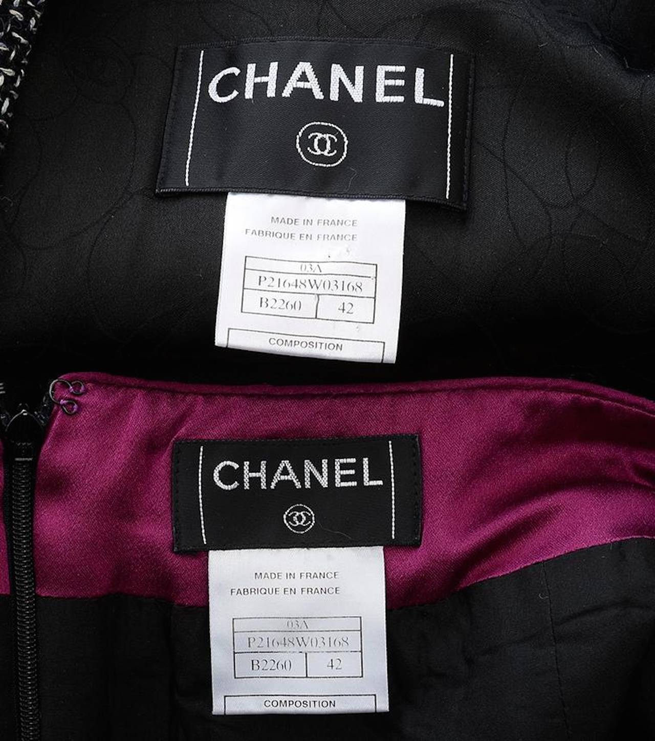 Chanel 03A Black White Magenta Trimmed Skirt Suit Fr 42 US 10 For Sale 1