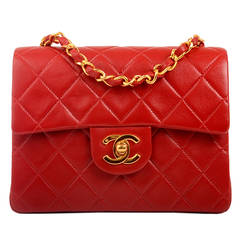 Chanel Vintage Red Quilted Lambskin Mini Classic Flap Bag