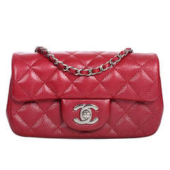 Chanel Dark Pink Quilted Glazed Caviar Extra Mini Flap Bag