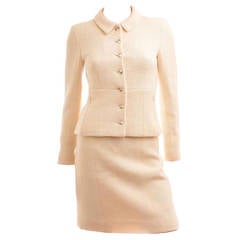 Chanel 03A Pyramid Button Cream Boucle Skirt Suit Fr 34 US 2