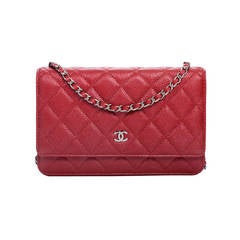 Chanel Dark Pink Classic Quilted Glazed Caviar Wallet On Chain (WOC)