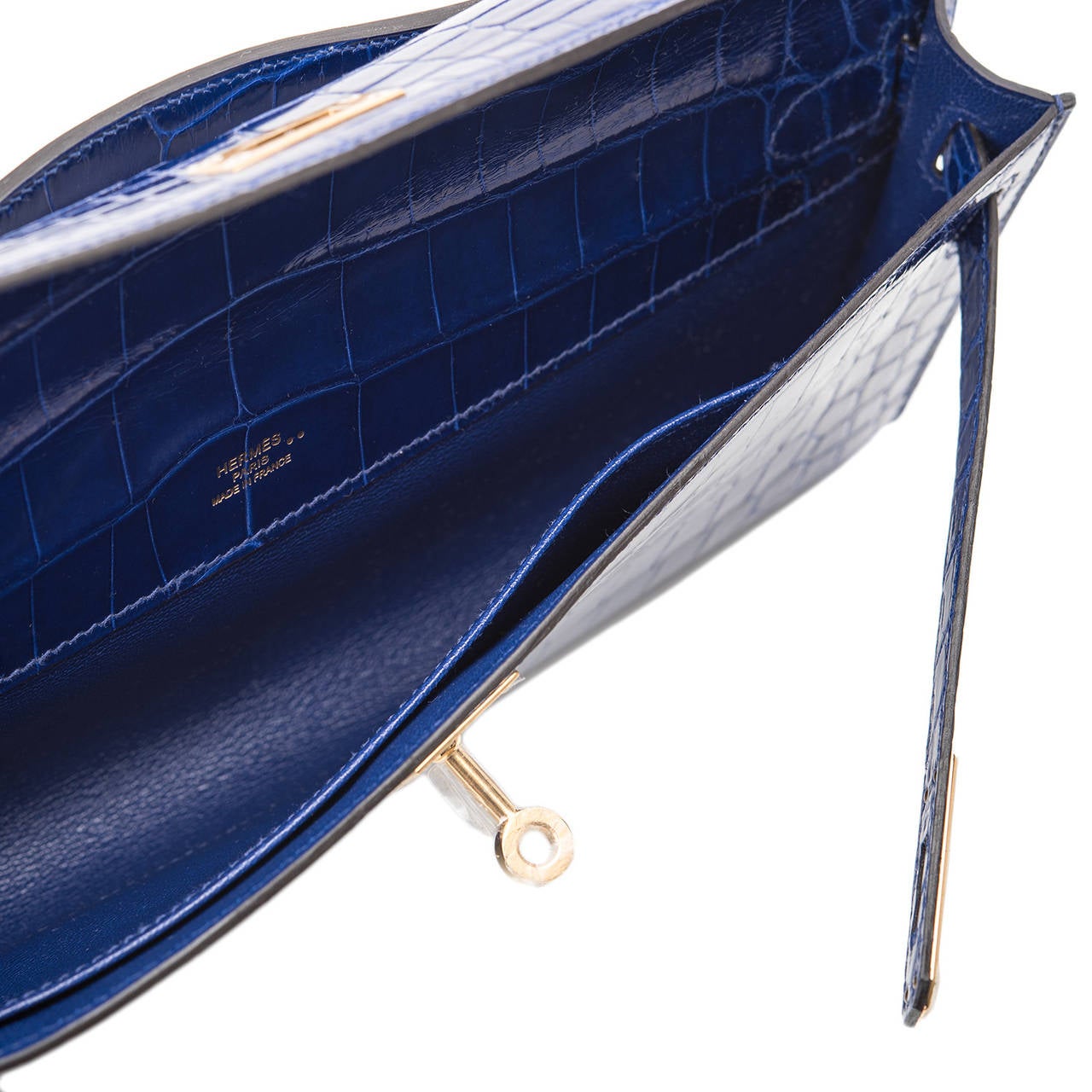 Hermes Blue Electric Shiny Niloticus Crocodile Kelly Cut Gold ...  