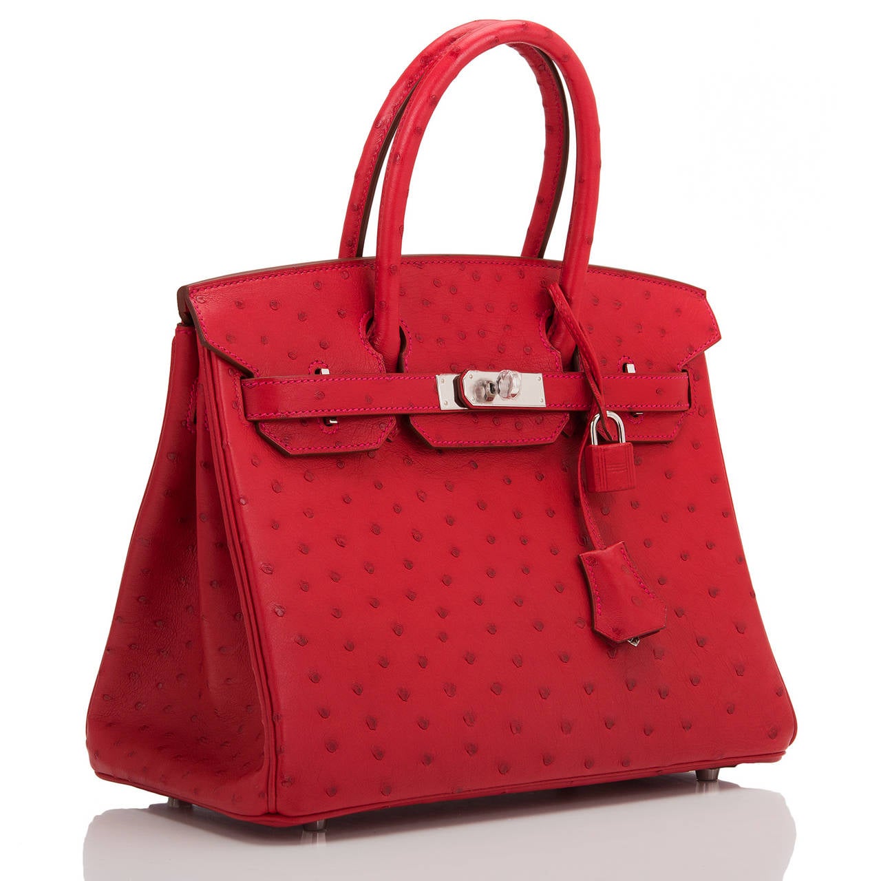 Hermes Rouge Vif Ostrich Birkin 30cm Palladium Hardware at 1stdibs