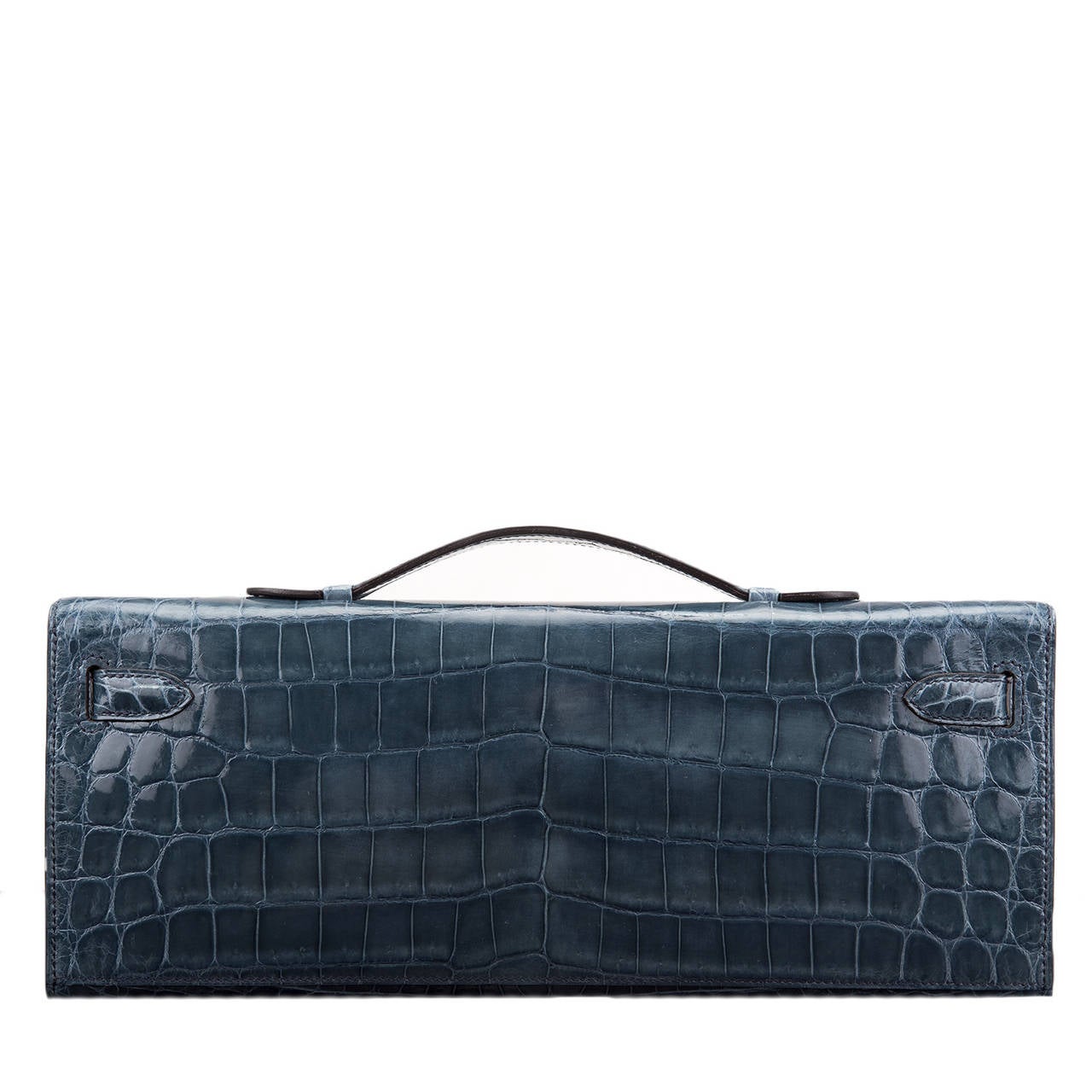 Hermes Blue Tempete Shiny Niloticus Crocodile Kelly Cut In New Condition In New York, NY