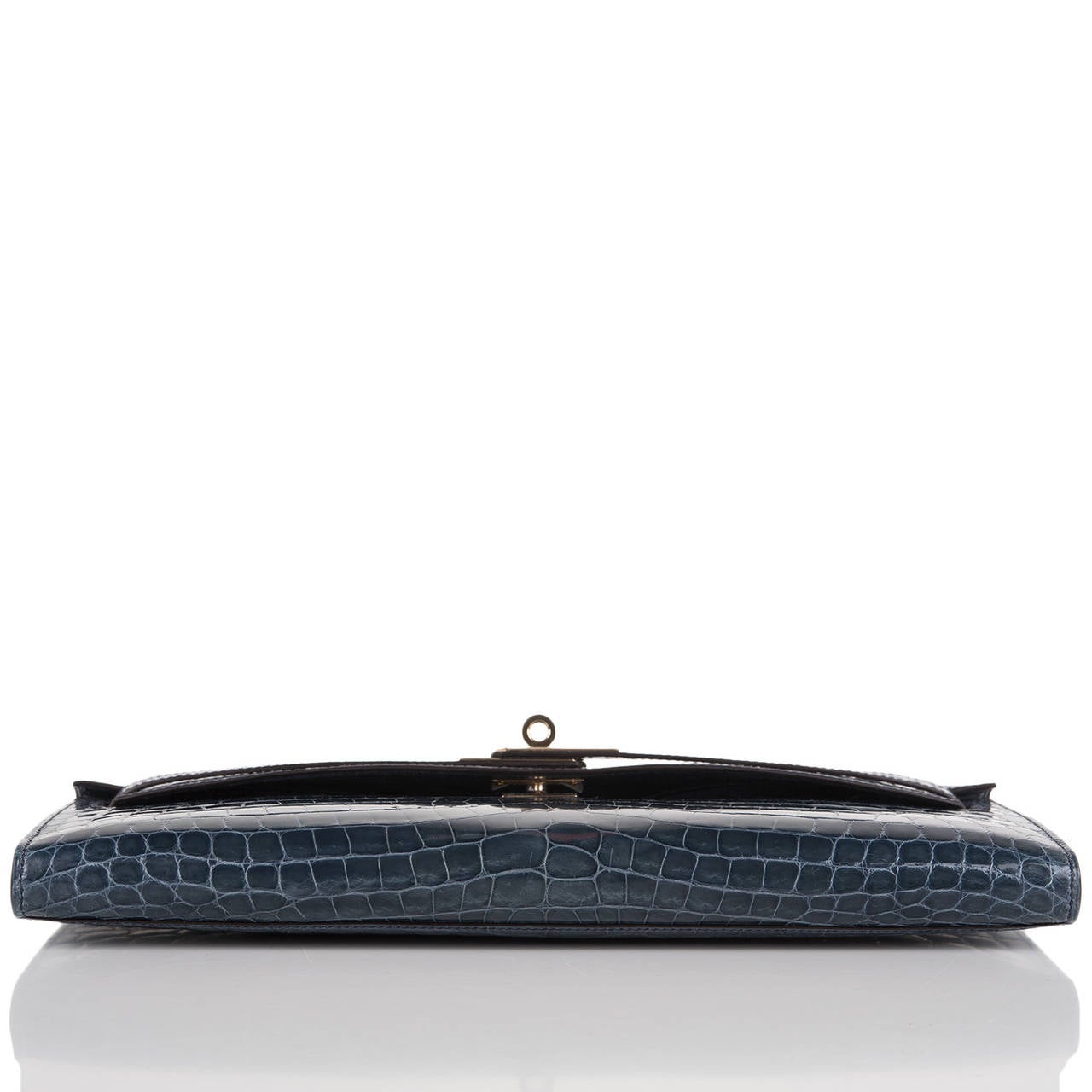 Hermes Blue Tempete Shiny Niloticus Crocodile Kelly Cut at 1stDibs