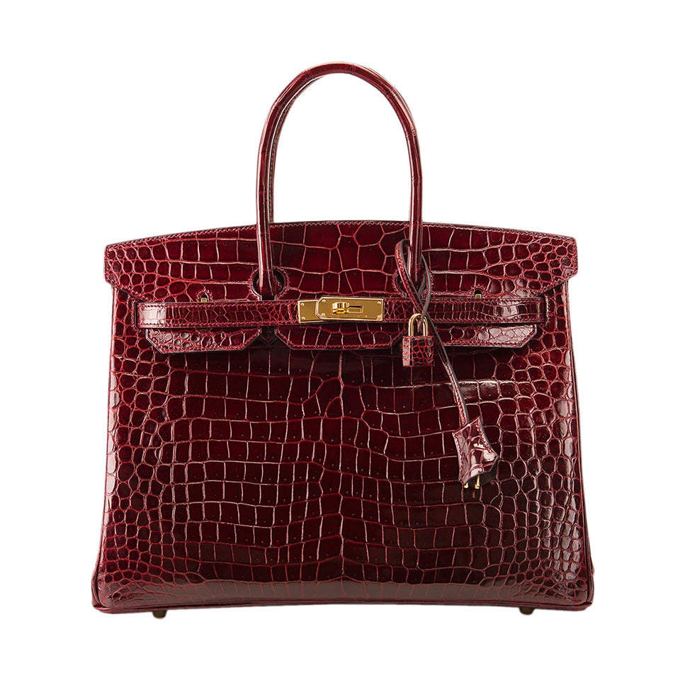 Hermes Bordeaux Porosus Crocodile Birkin 35cm Gold Hardware