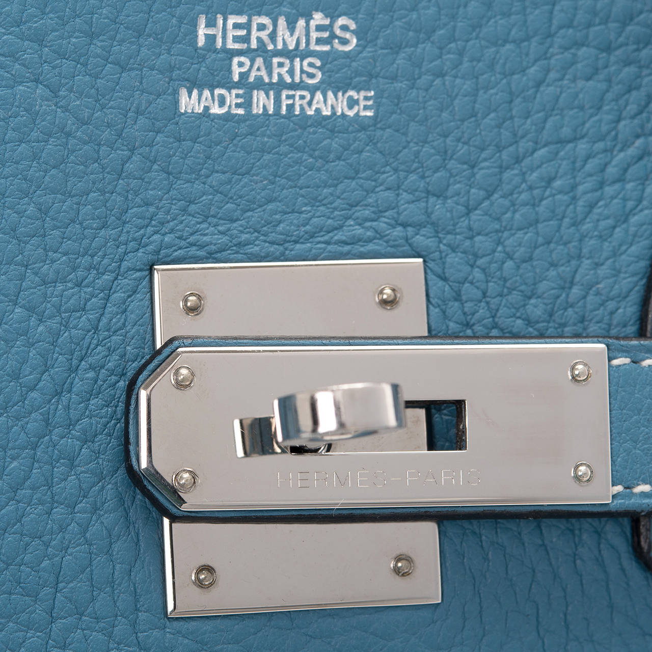 hermes 28cm clemence blue jean kelly bag with palladium hardware