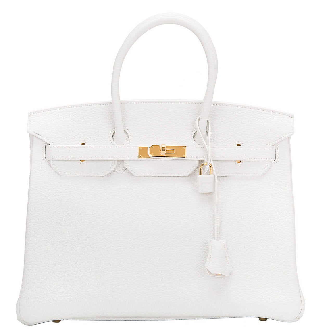 Hermes White Taurillon Clemence Birkin 35cm Gold Hardware